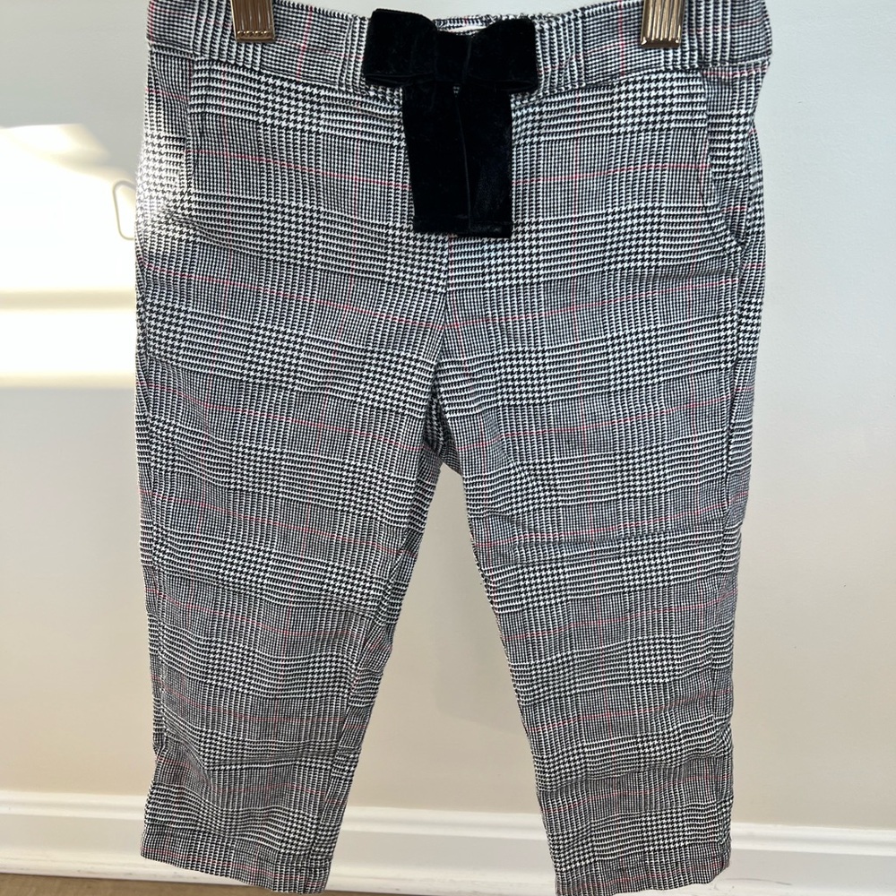 Hope & Henry Toddler Girl Plaid Dressy Pants with Black Velvet Bow - 3T